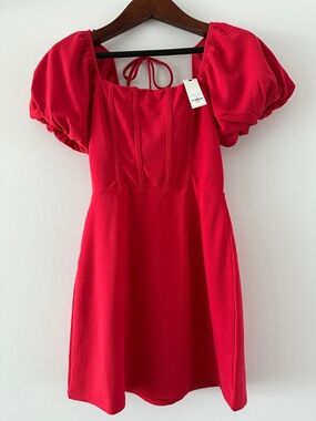 Women’s Red Puff-Sleeve Mini Dress